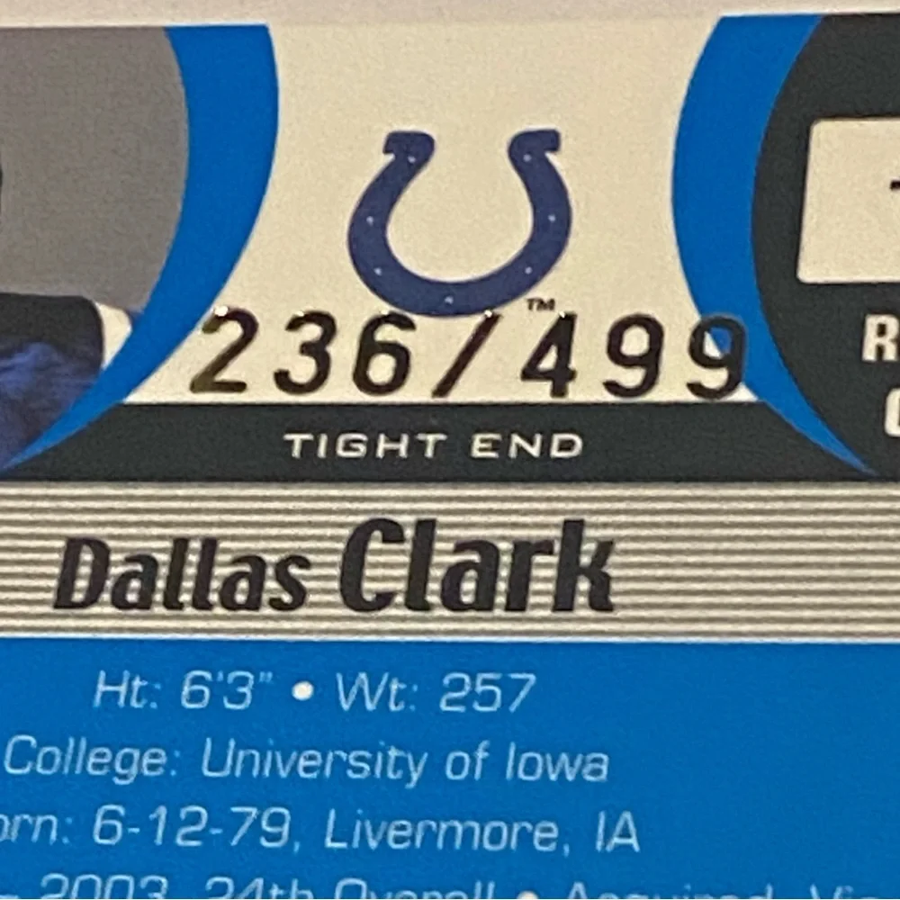 Dallas Clark 2003  RC Rookie Rare insert! Topps Football Card Refractor insert
